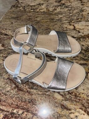 Paul Green Leather Silver Sandals US 8.5